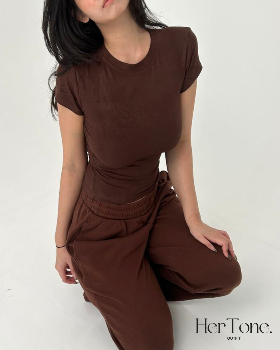 Brown Ribbed Silhouette Short sleeve