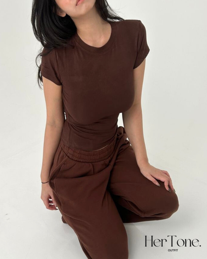 Brown Ribbed Silhouette Short sleeve