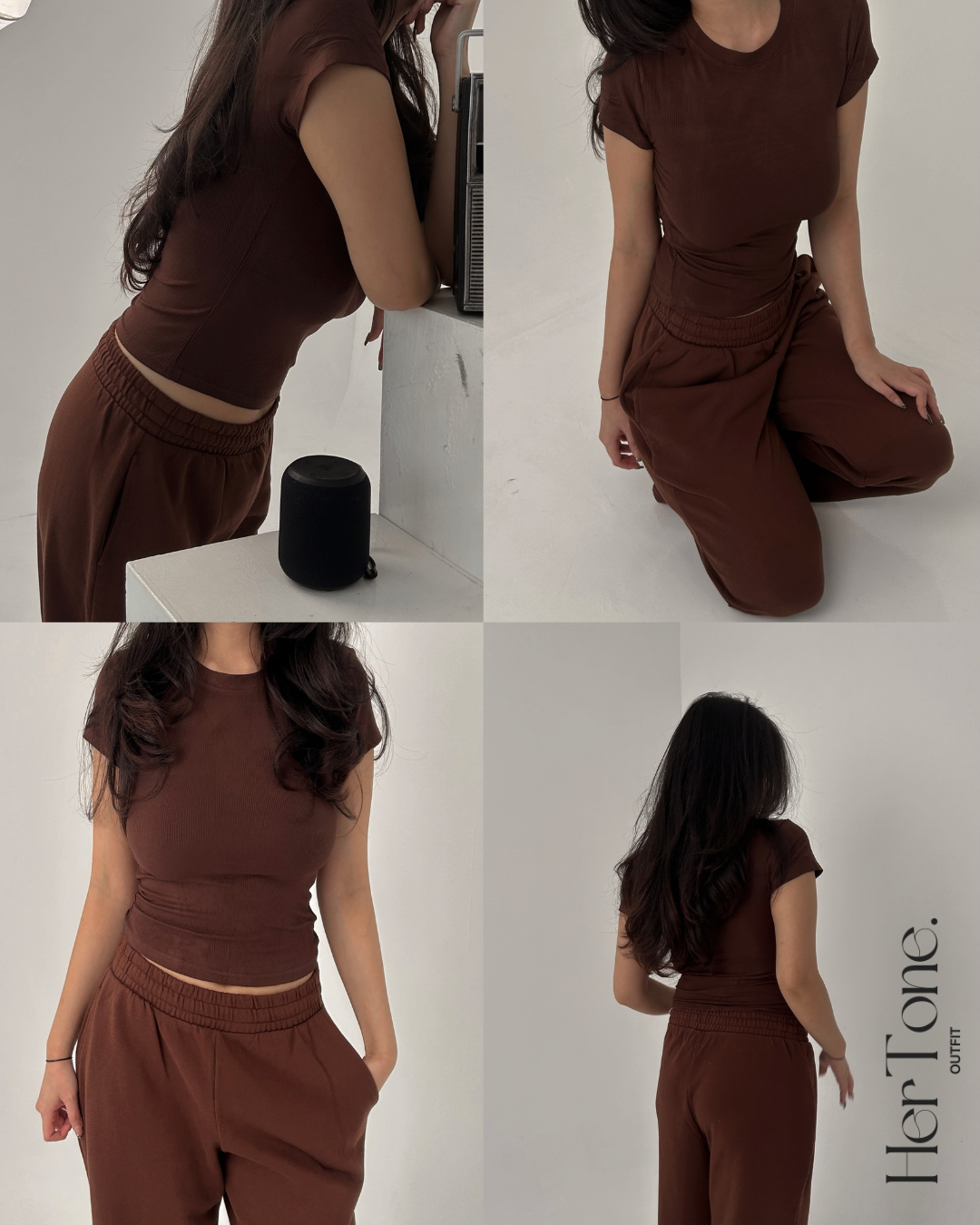 Brown Ribbed Silhouette Short sleeve