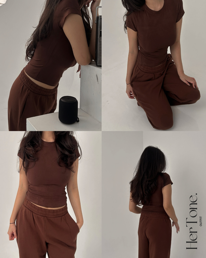 Brown Ribbed Silhouette Short sleeve